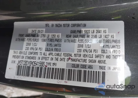 2021 Mazda Cx-9 Grand Touring from USA, damaged, VIN JM3TCBDY6M0541566